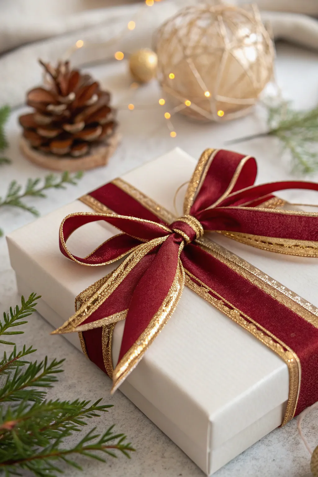 Infuse your gifts with festive flair using classic red and gold ribbons for a touch of holiday magic.