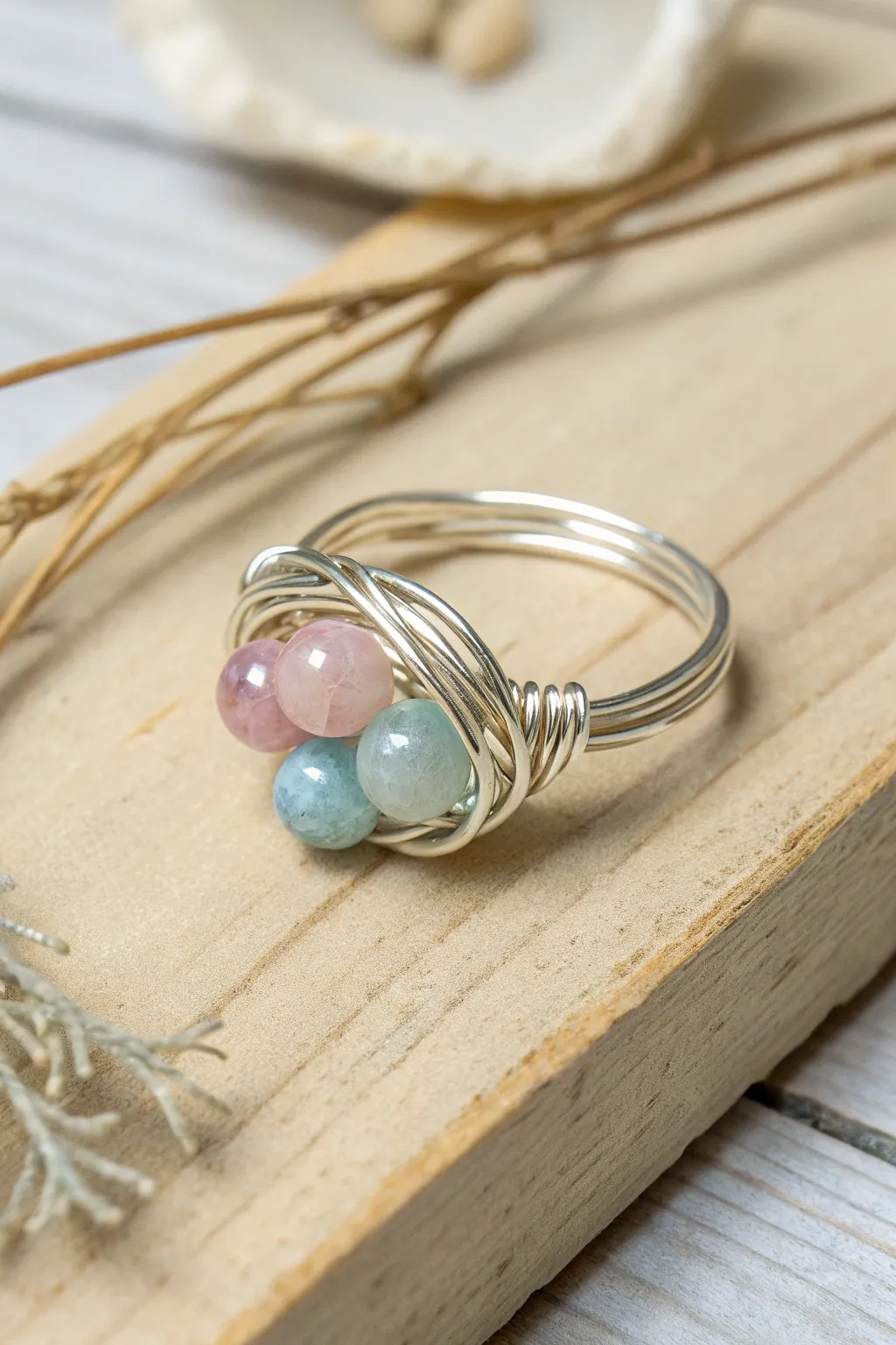 Craft your own elegance with this enchanting gemstone wire nest ring, where simplicity meets natural beauty.
