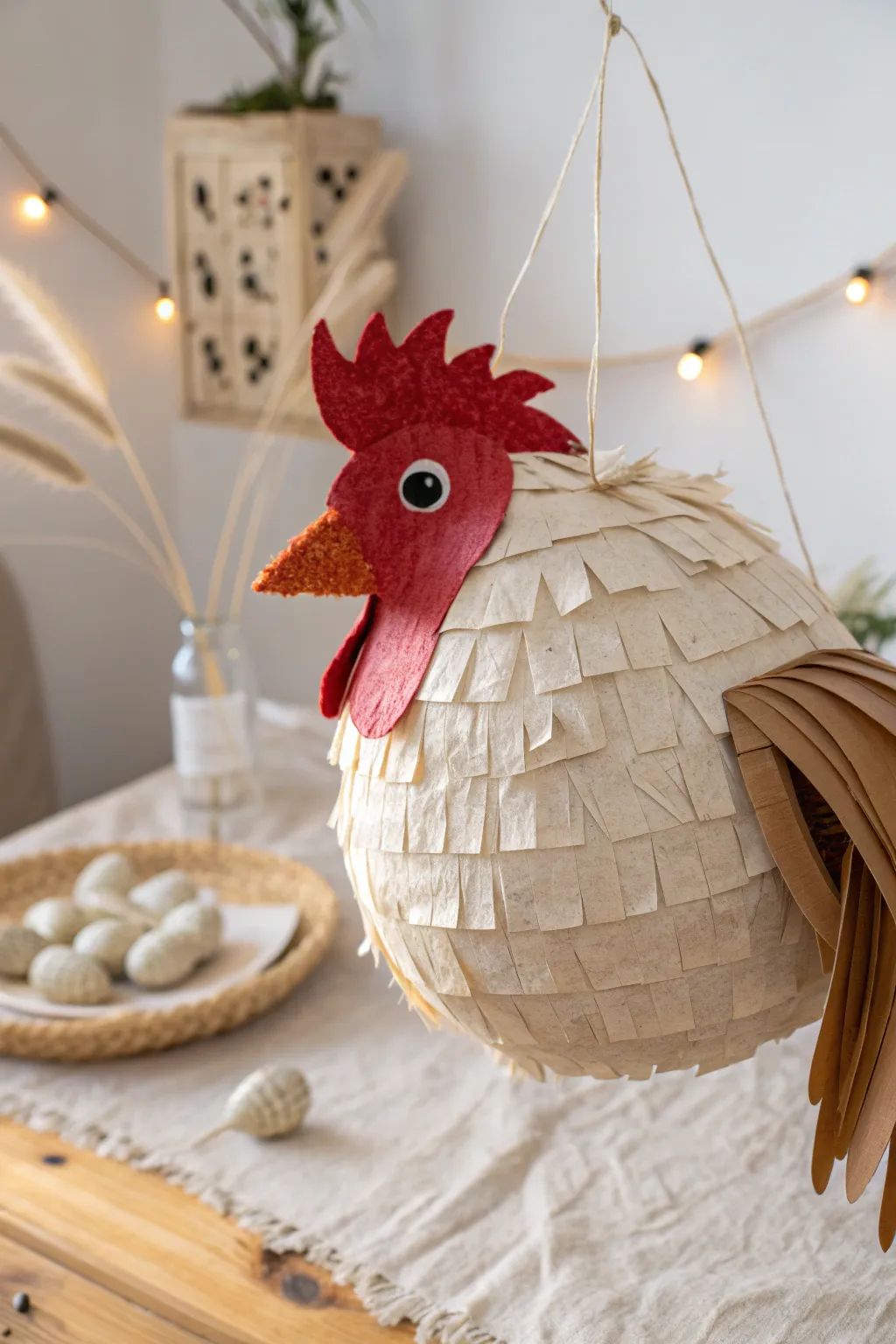 Add a whimsical touch to your celebration with this charming rooster pinata, perfect for a farm-themed party!