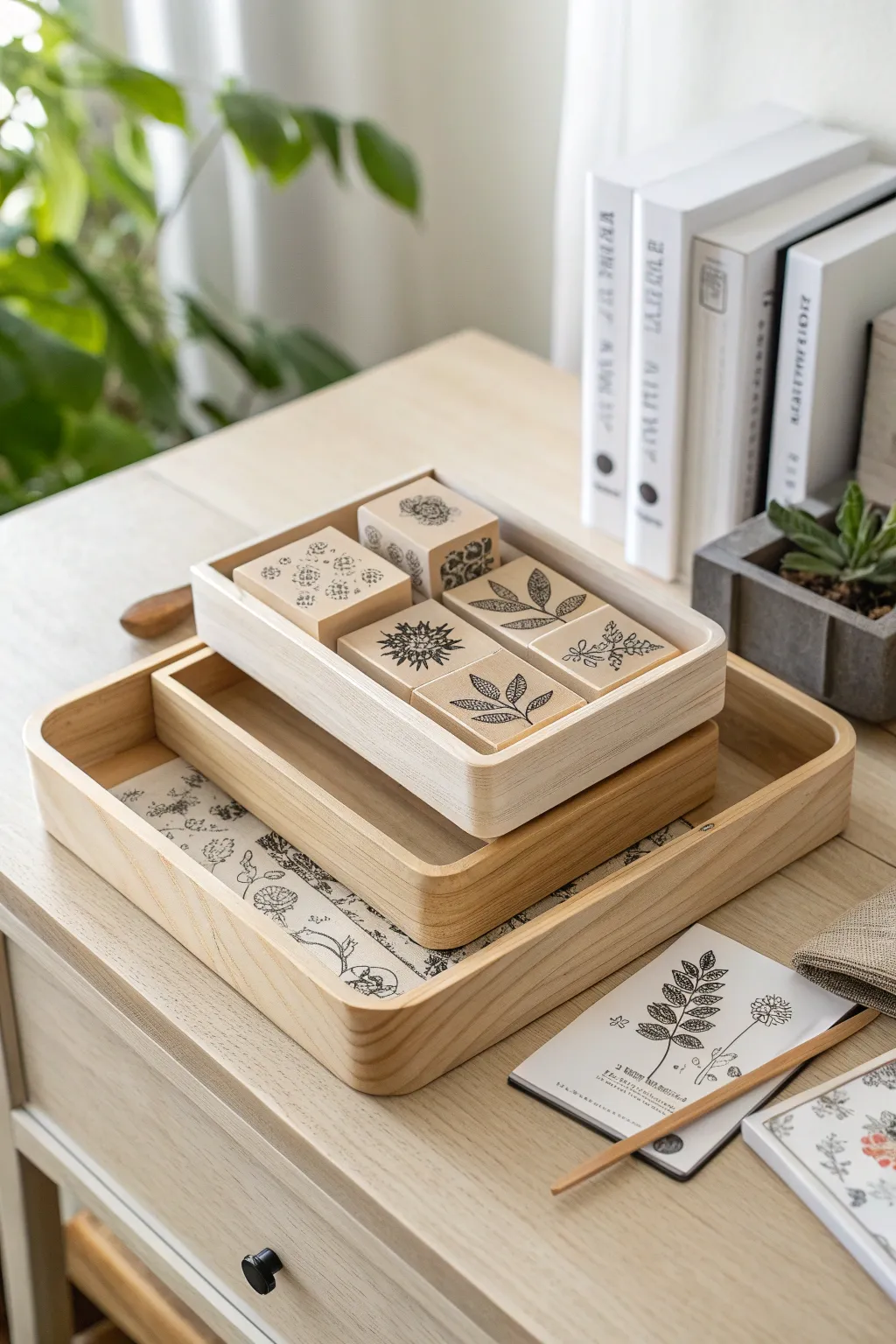 Elevate your creative space with stylish, minimalist stacked trays for rubber stamp storage. 🌿✨