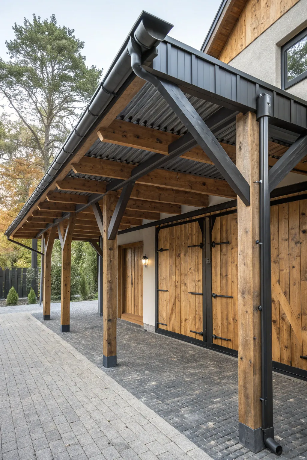 Embrace the perfect blend of rustic and modern with this stunning wood and metal carport.