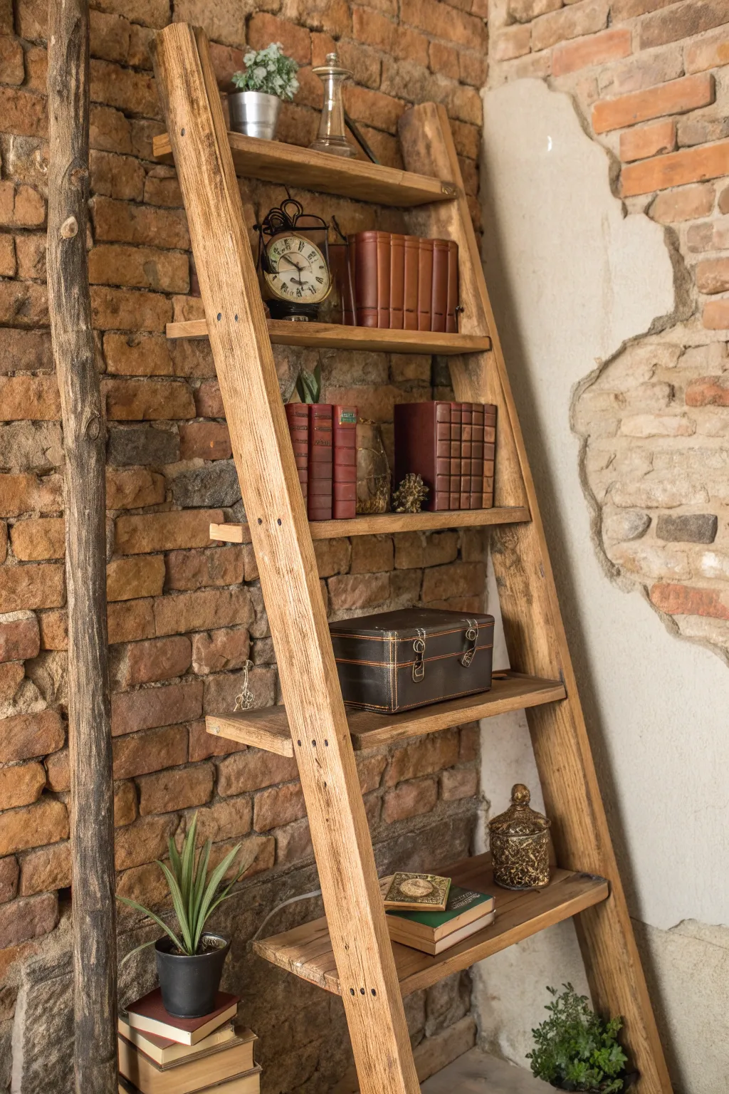 Transform vintage finds into charming rustic ladder shelves that make a statement.