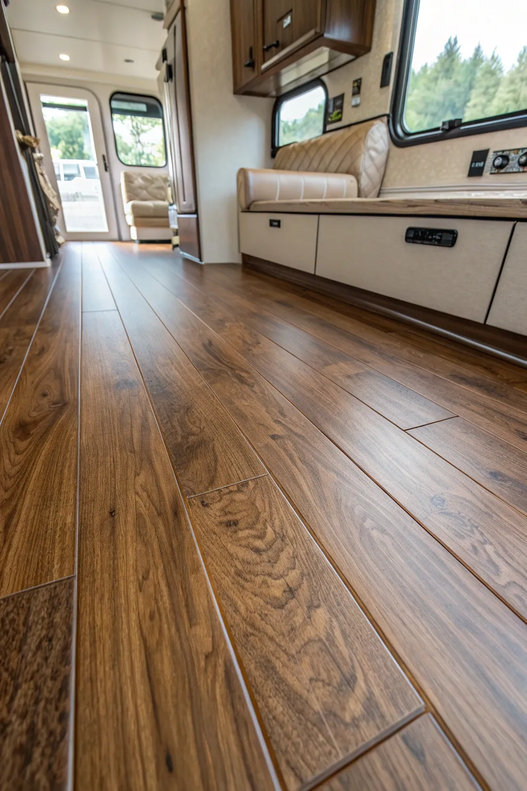 Transform your RV with a touch of craftsmanship: New flooring for a modern, sleek look.
