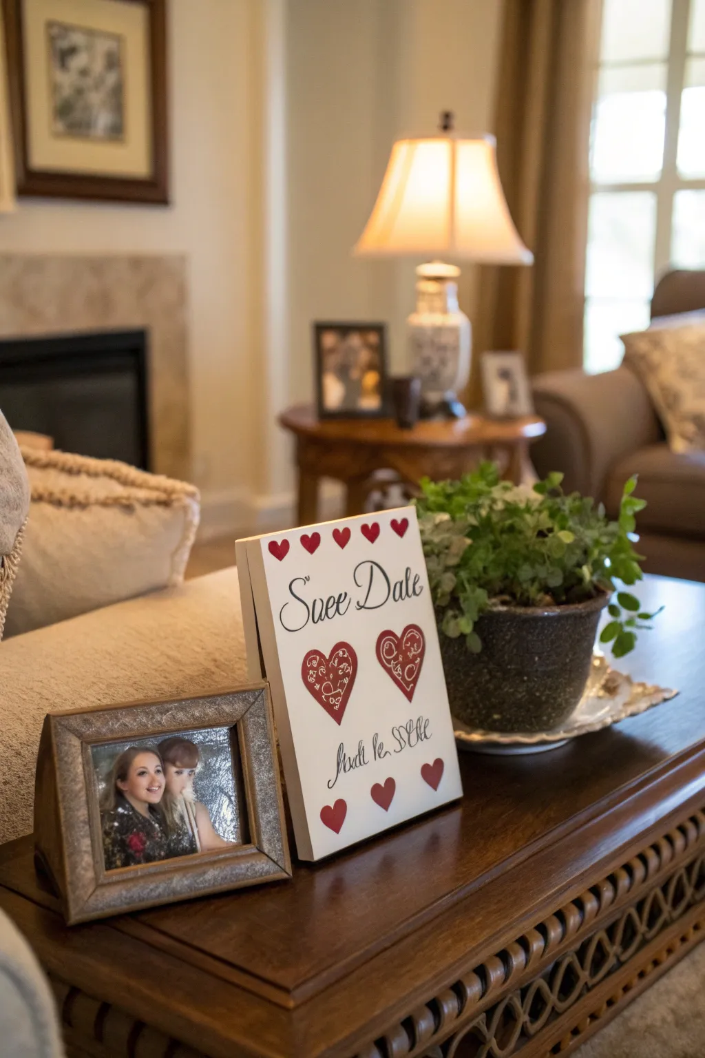Heart motifs add a romantic and personal touch to your announcement.
