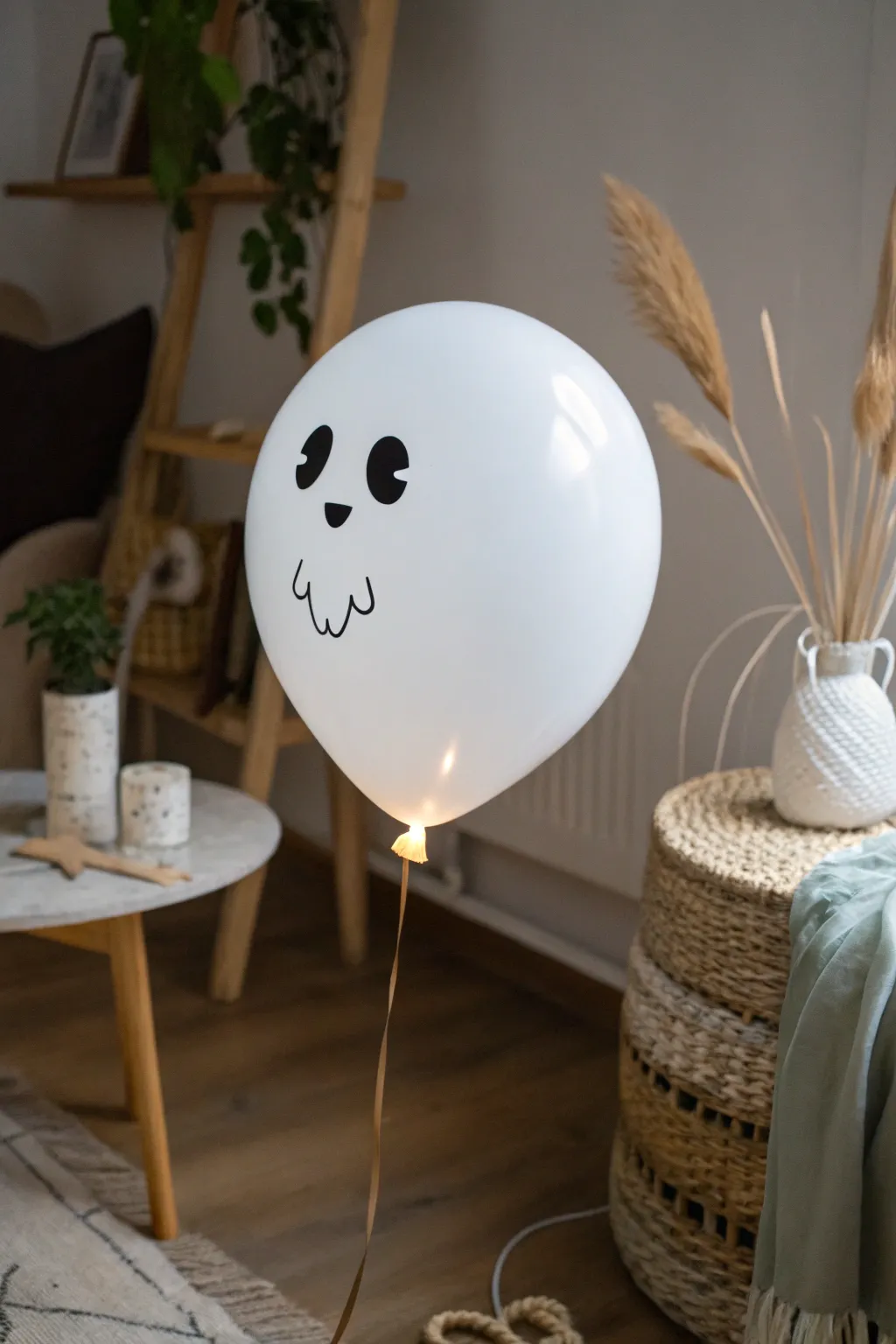 Enchant your Halloween with glowing ghost balloons that add a touch of mystique to minimalist decor.