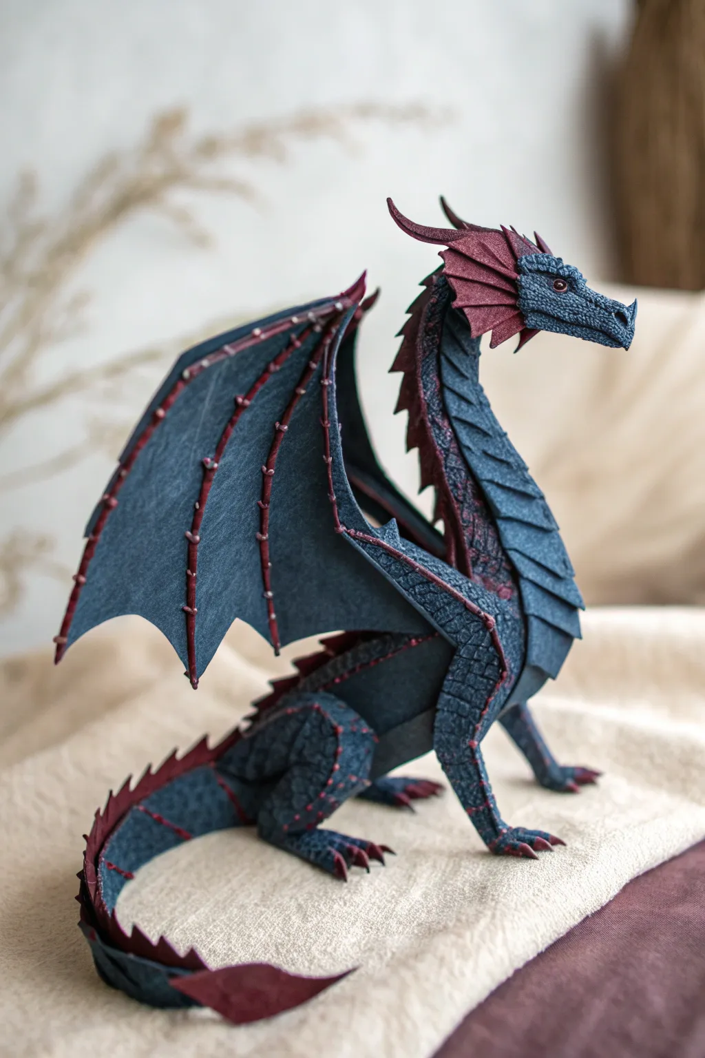 Embrace the mystical allure of a dark-toned paper dragon, where minimalism meets ancient tales.