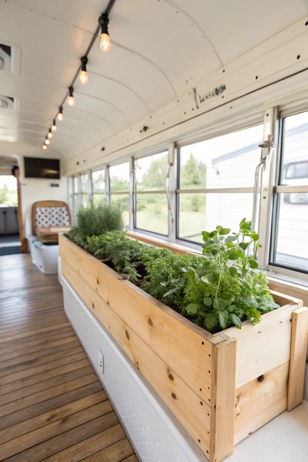 Effortless Elegance: Embrace the simplicity of drip irrigation in your school bus greenhouse.