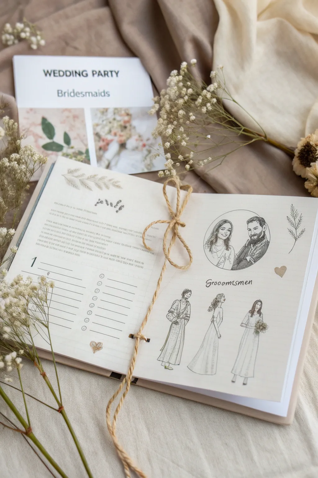Capture the essence of your special day with a minimalist scrapbook page celebrating your wedding party, blending Scandinavian simplicity with boho charm.