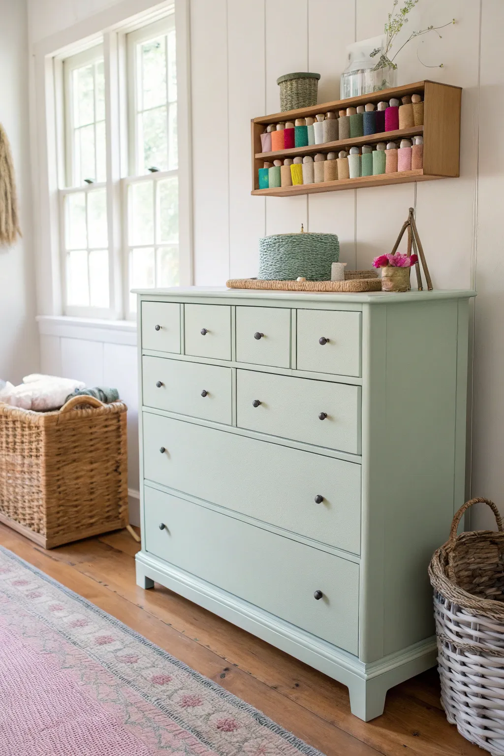 Transform your sewing space with a touch of elegance by repurposing old furniture. A fresh coat of paint can breathe new life into your craft room!