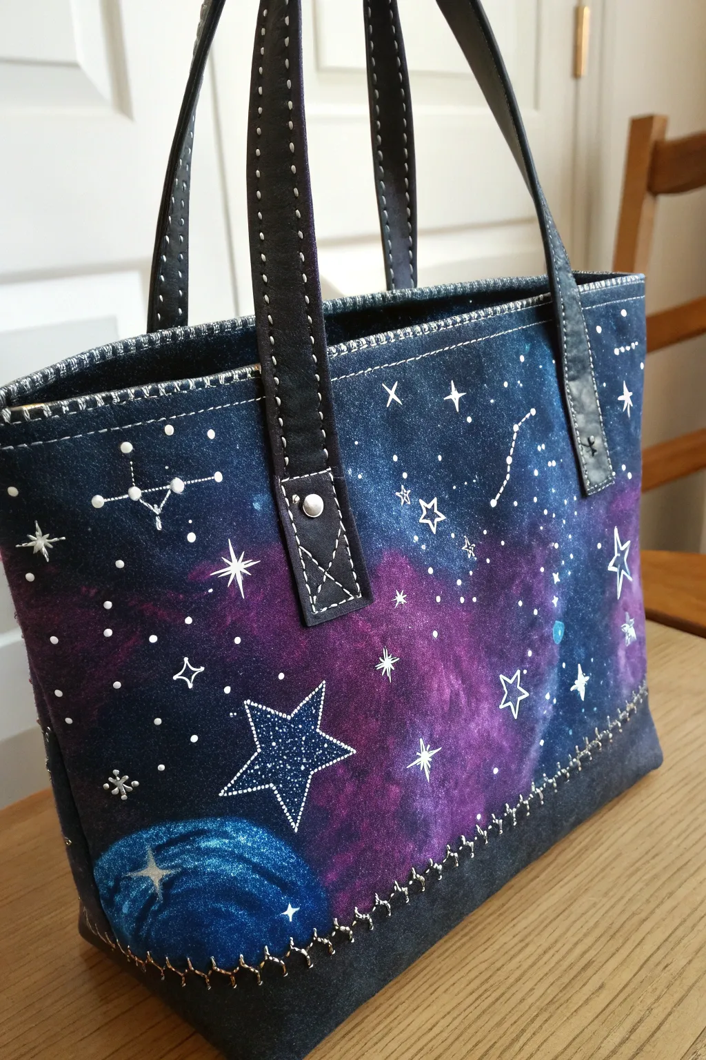 Embark on a cosmic journey with this stunning Space Explorer Tote, crafted for the adventurous spirit.