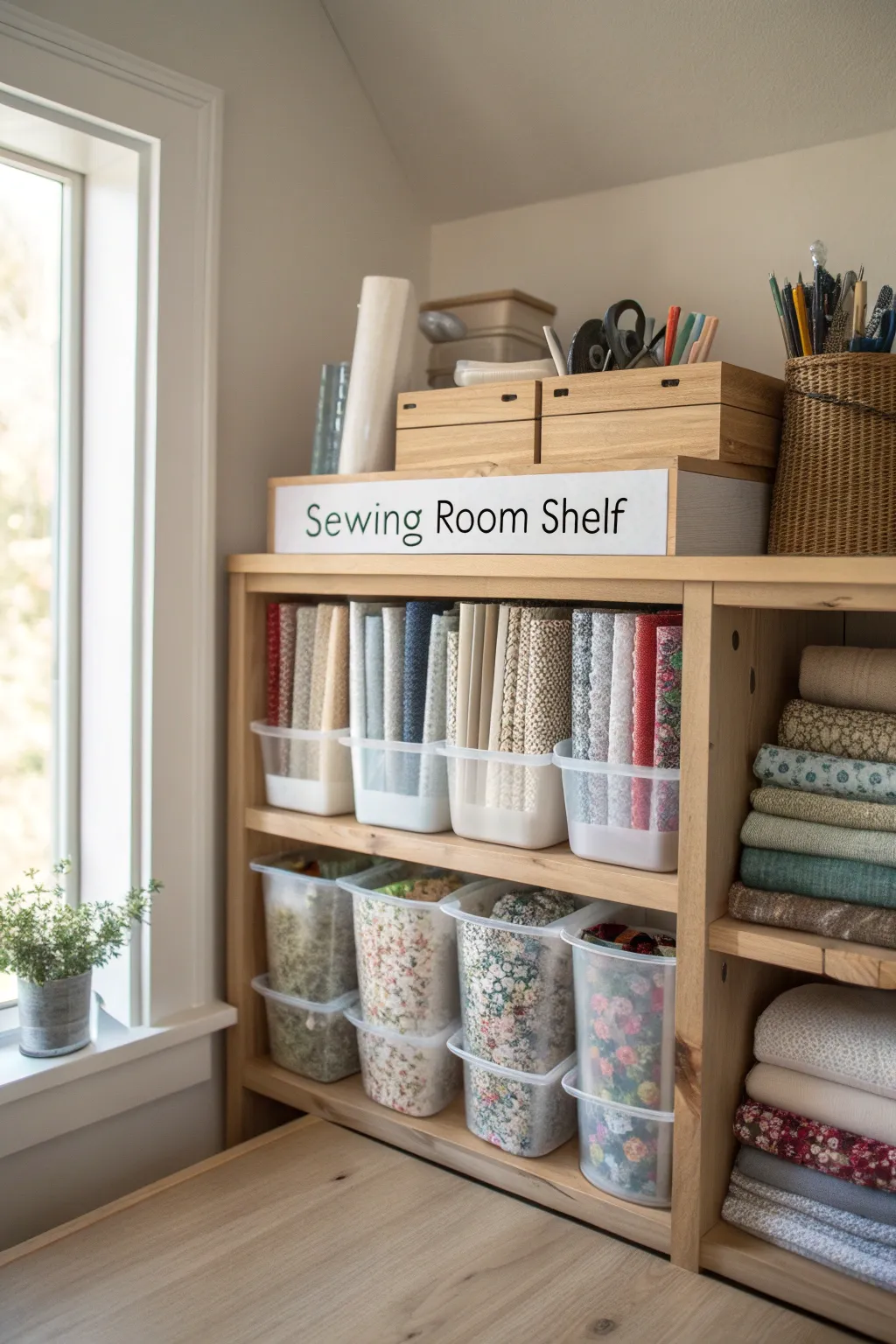 Embrace creativity with perfectly labeled shelves that blend Scandinavian simplicity with bohemian flair.