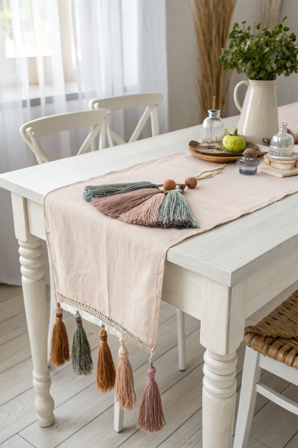Add a playful boho touch to your dining with a tassel-adorned table runner. Perfect for those who love simplicity with a twist!