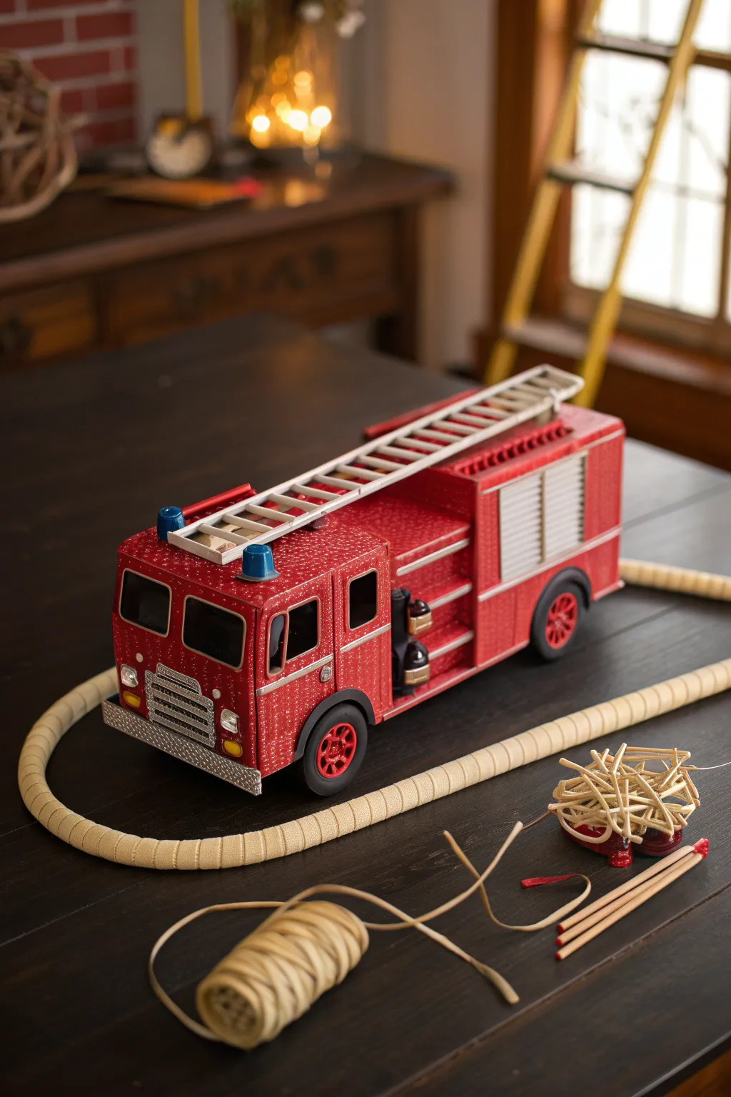 Craftsmanship in play: A charming shoe box fire truck ignites creativity.