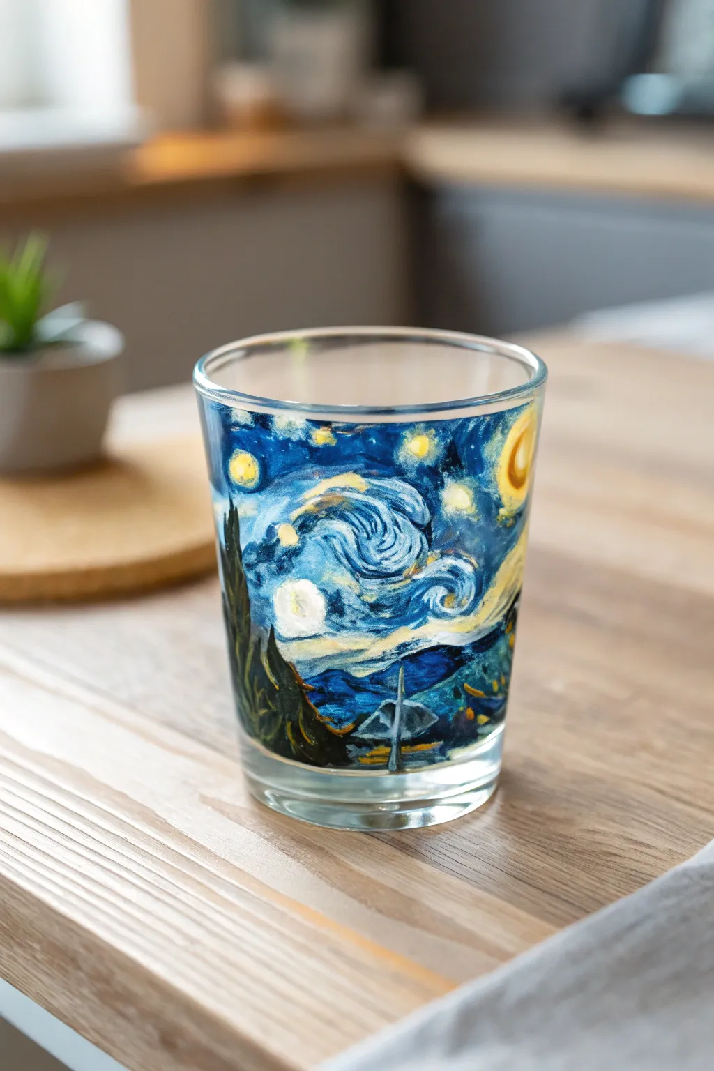 Sip under a celestial sky with this beautifully painted starry night shot glass.