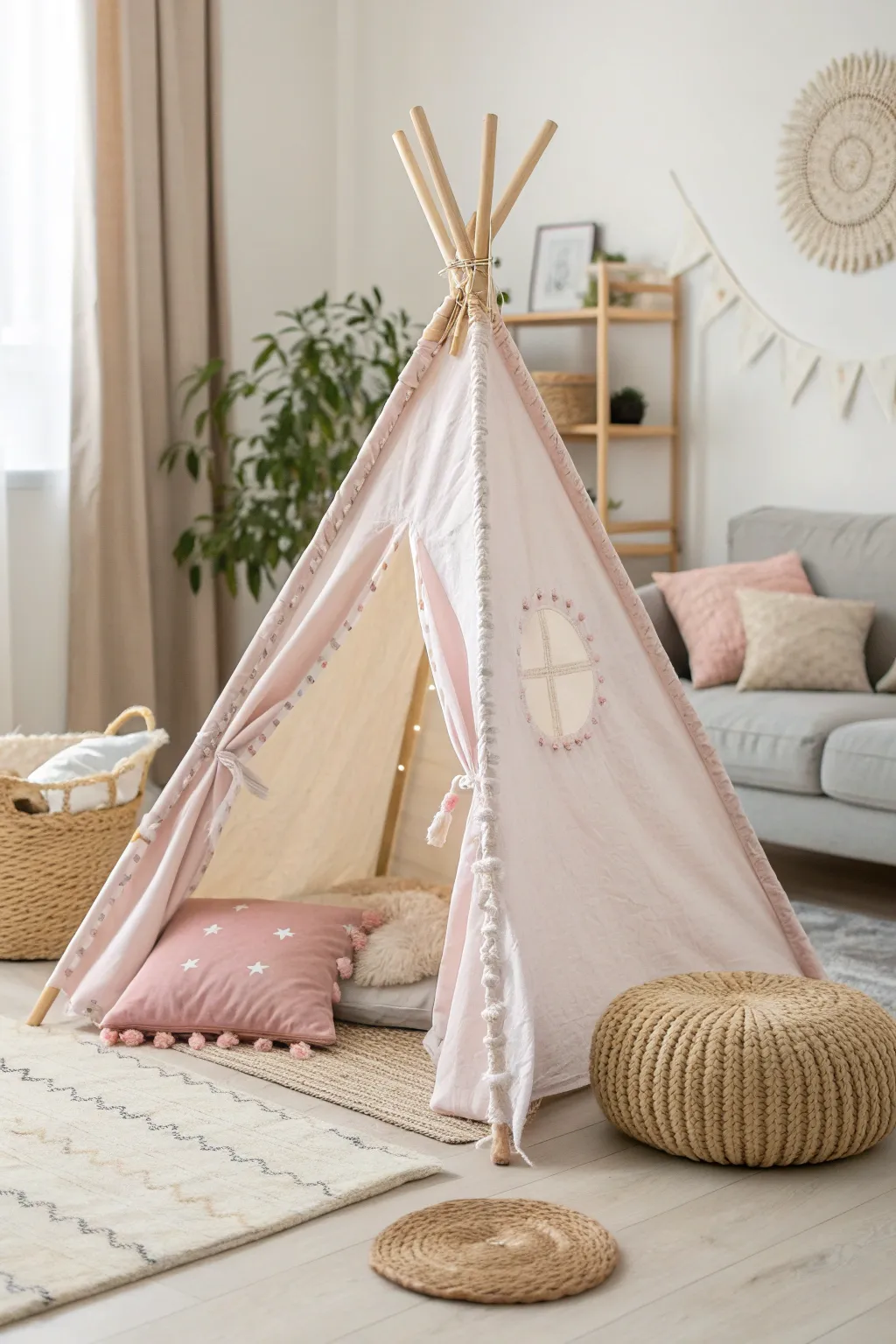 Create a dreamy sleepover space with this adorable teepee fort—perfect for magical childhood memories.
