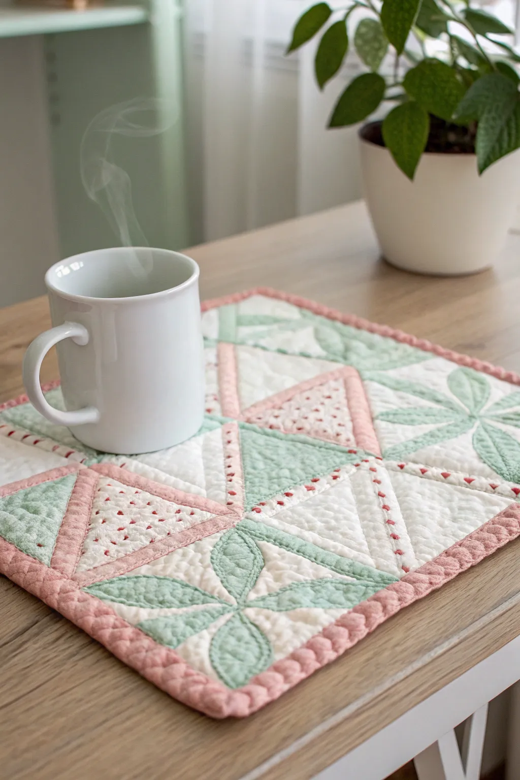 Elevate your coffee break with a charming quilted mug rug, where simplicity meets artistry.