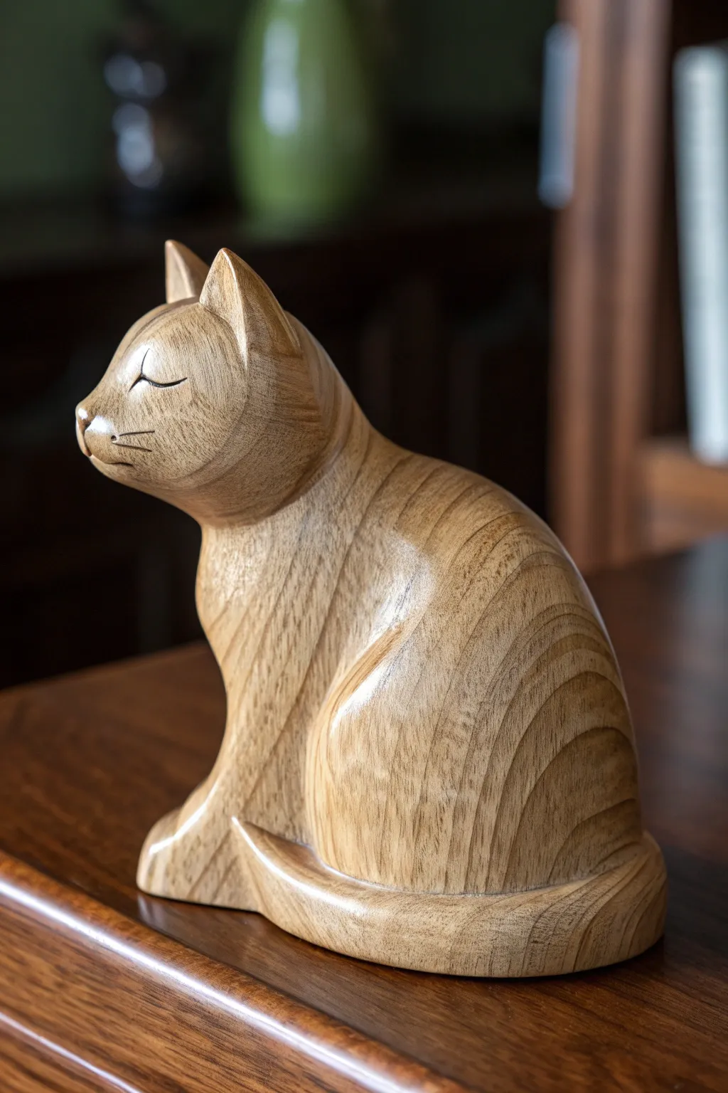 Masterful Craftsmanship: An Artful Wooden Cat Figurine
