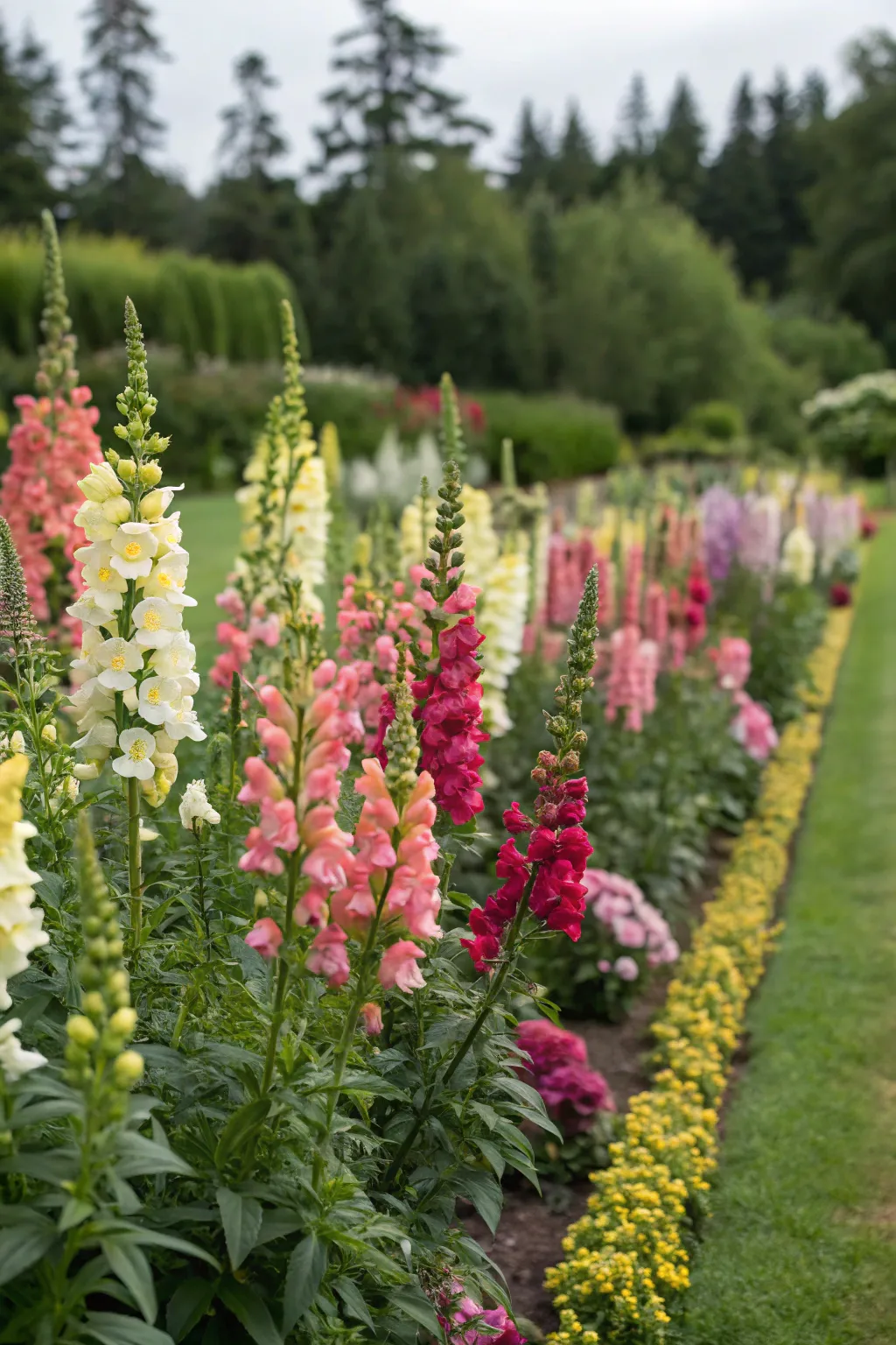 A cascade of snapdragons creates a stunning visual flow in the garden.