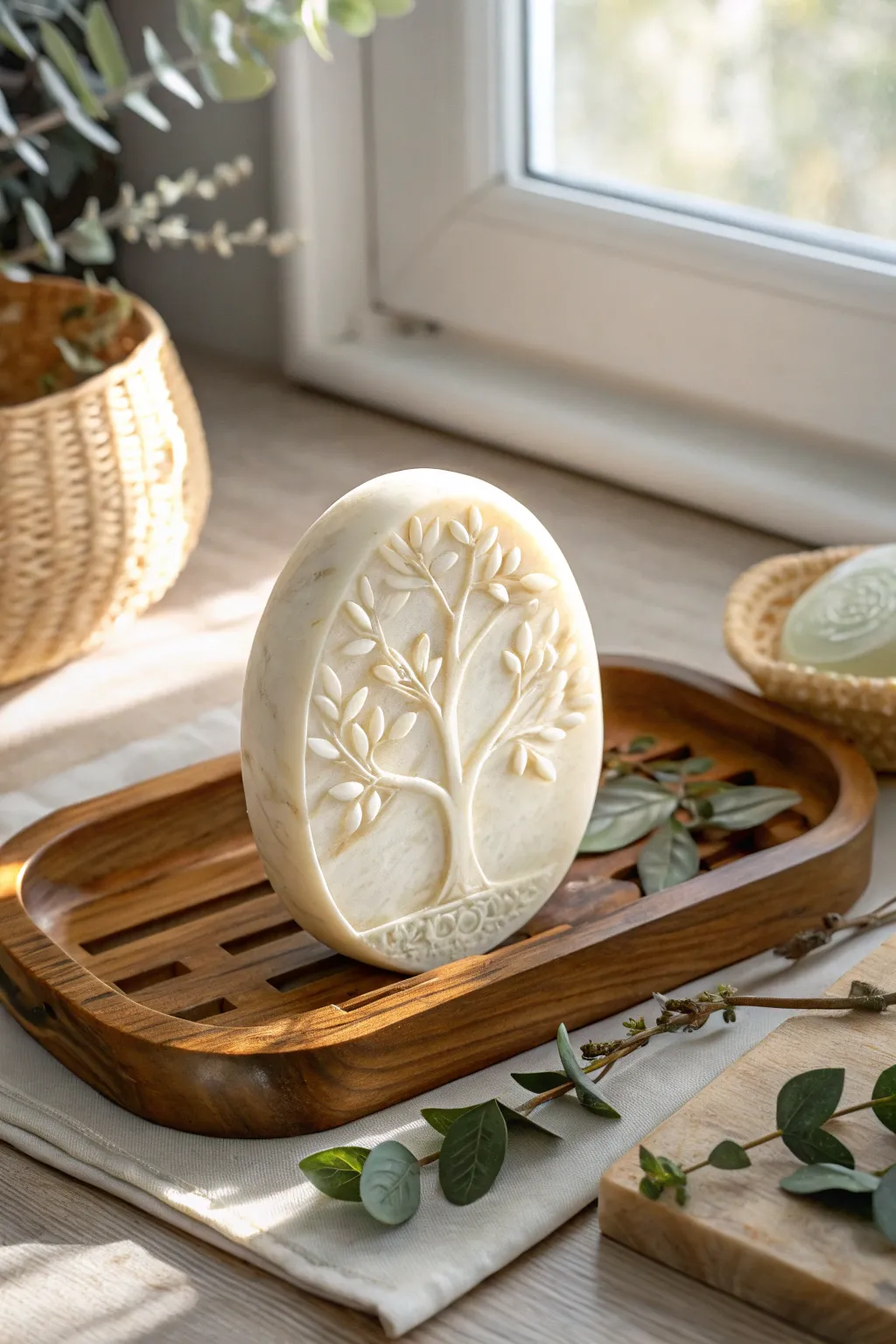 Capture the beauty of nature with a handcrafted tree motif soap carving.