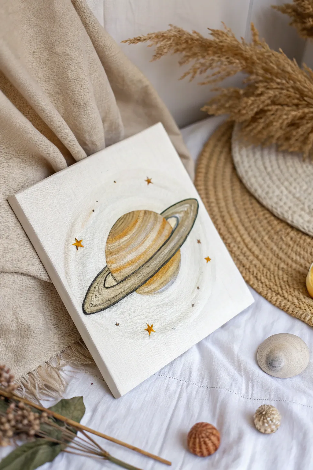 Capture the elegance of Saturn’s rings with this minimalist masterpiece.