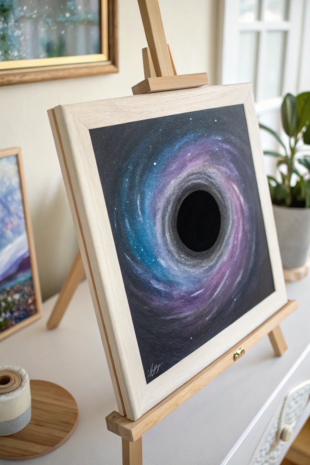Embrace the mystery of the cosmos with this minimalist black hole painting.