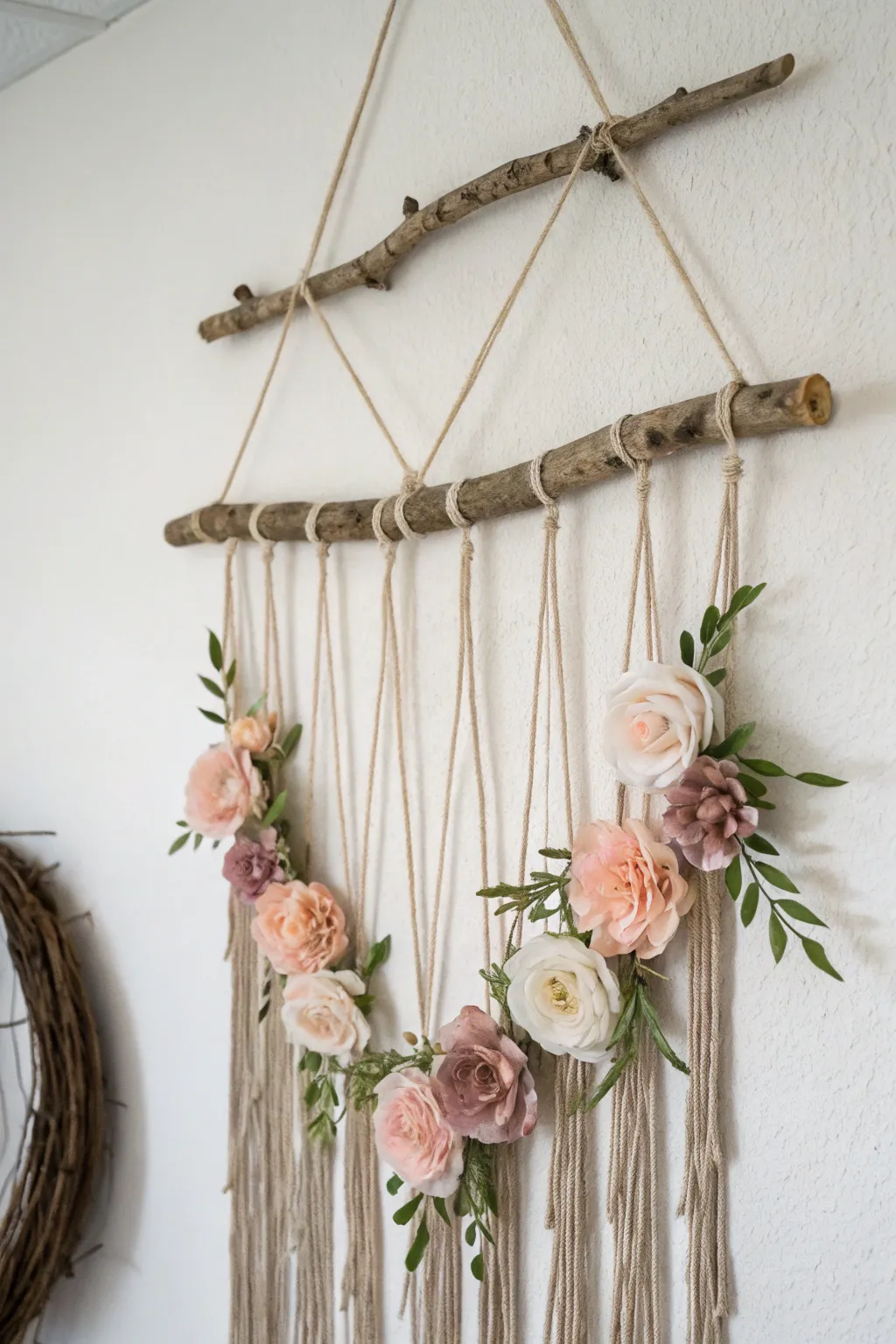 Embrace the essence of spring with this charming nature-inspired wall hanging. Perfect for adding a touch of rustic elegance to any space.
