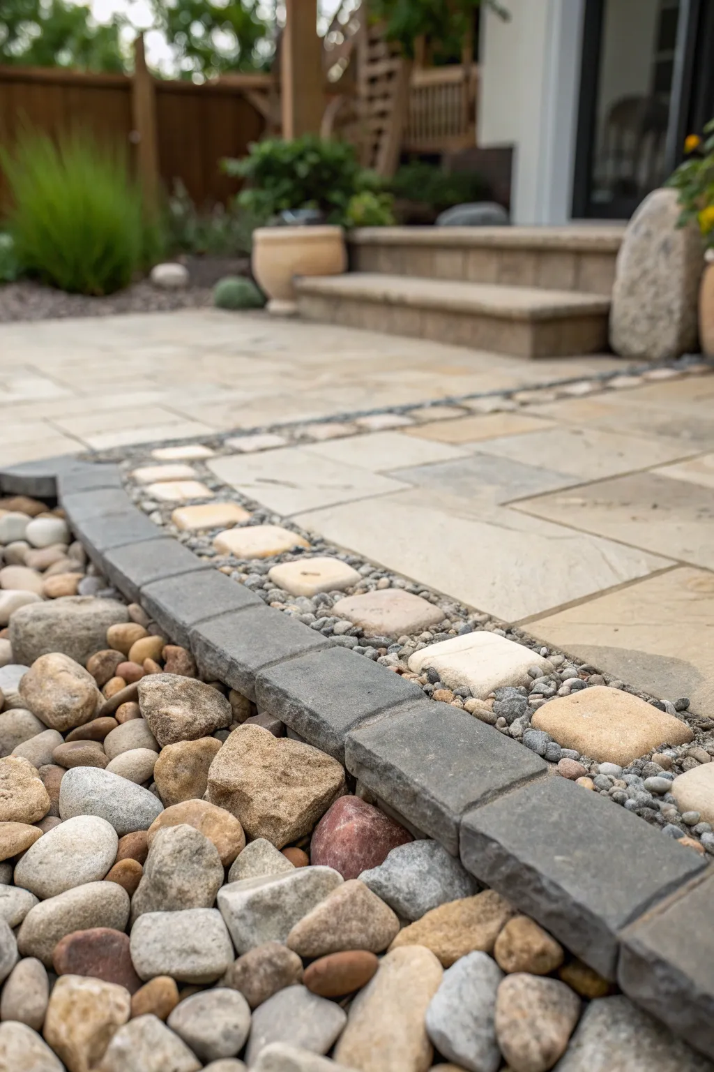 Discover the art of texture with this stunning mixed material patio design.