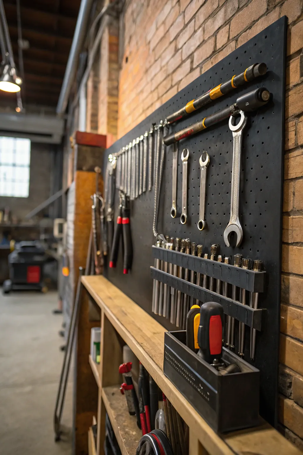 Magnetic strips provide efficient tool storage.