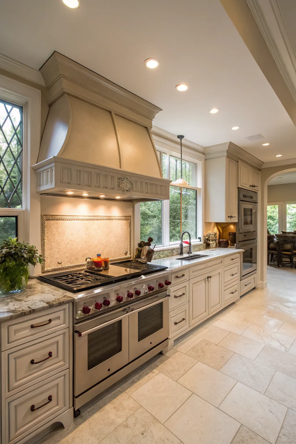 A functional stove alcove with ample counter space, designed for efficient and seamless cooking.