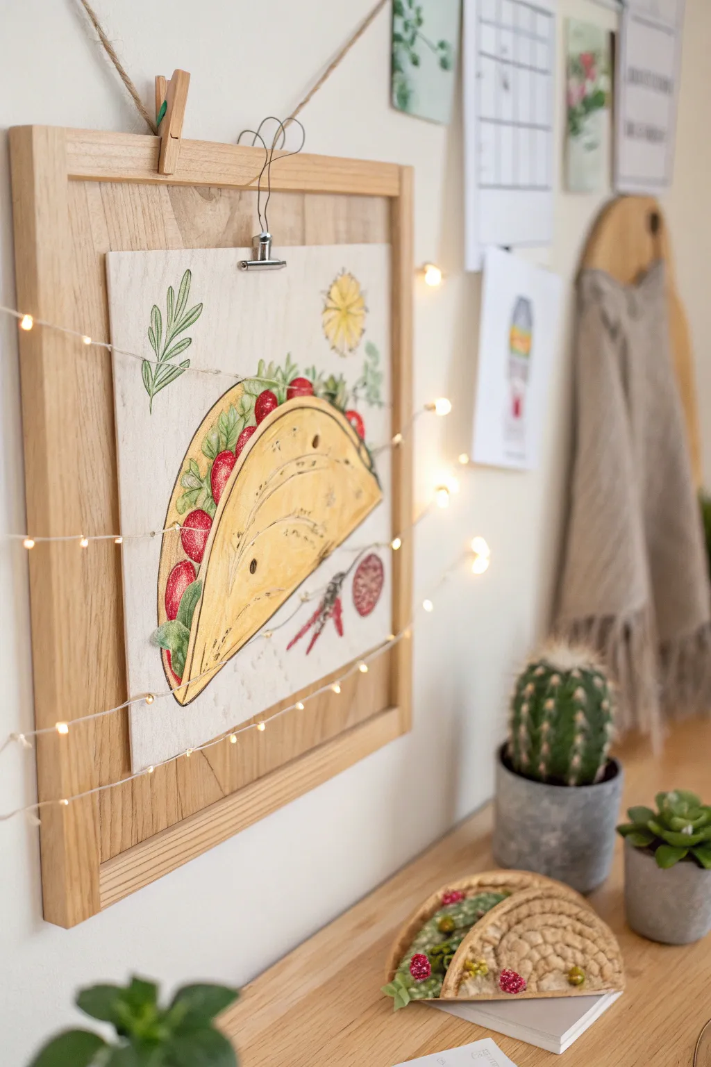 Bring your board to life with charming taco illustrations, blending minimalist elegance with a touch of boho artistry.