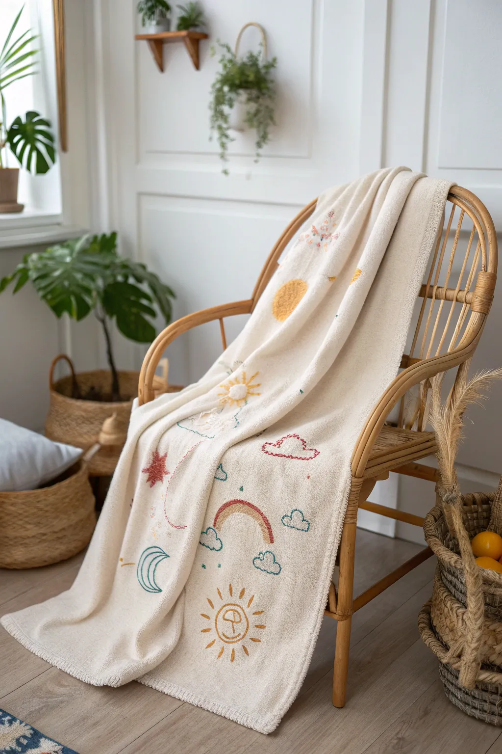 Add a playful touch to your space with a temperature blanket that tells a story through weather-inspired motifs.