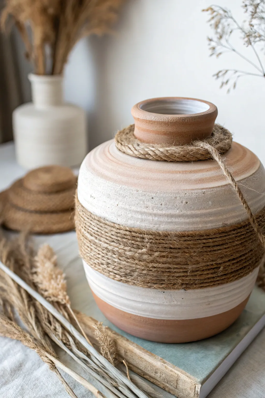 Discover the art of layered textures with this elegant clay pot, where simplicity meets natural beauty.