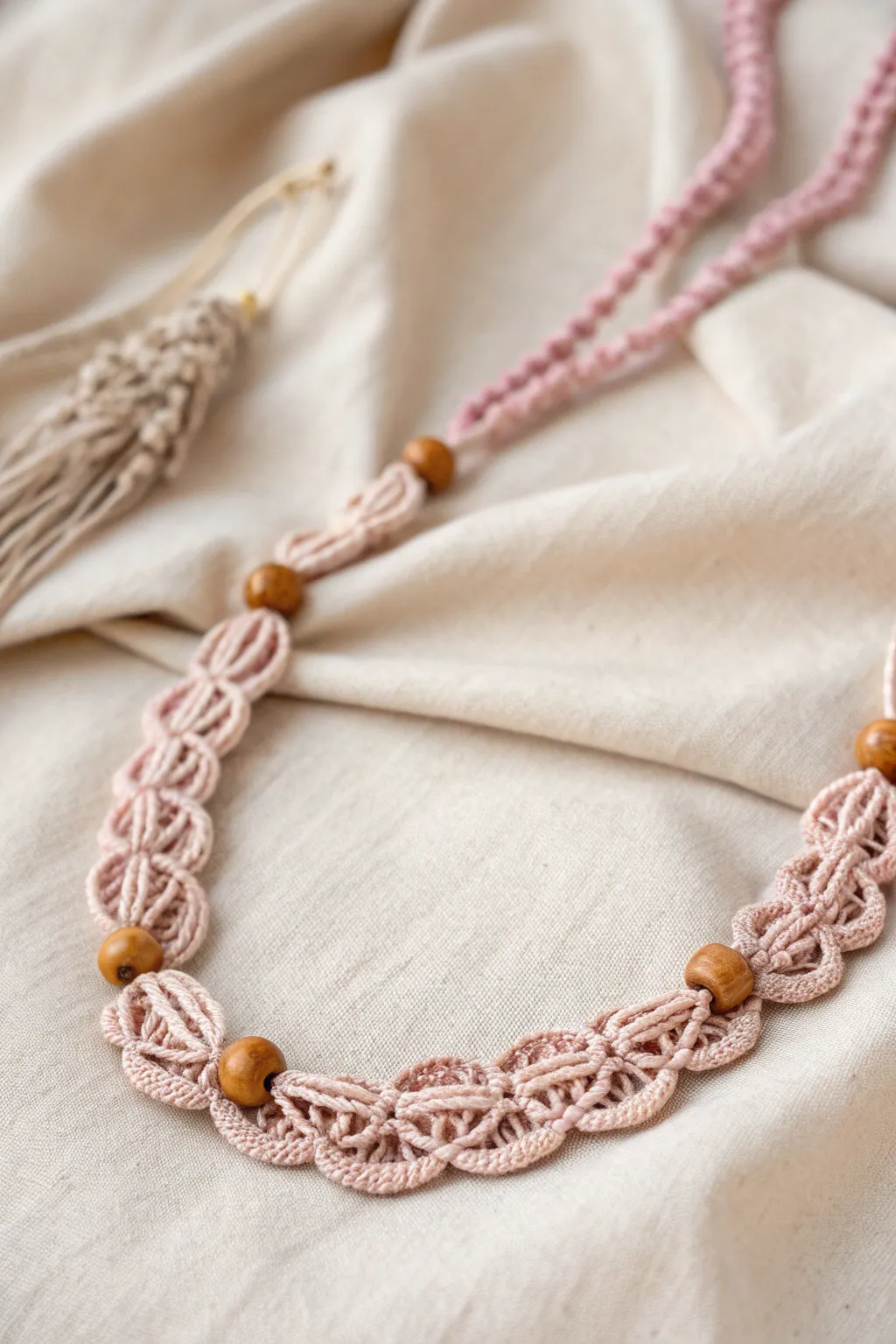 Embrace the elegance of handcrafted crochet jewelry with this delicate and stylish necklace.