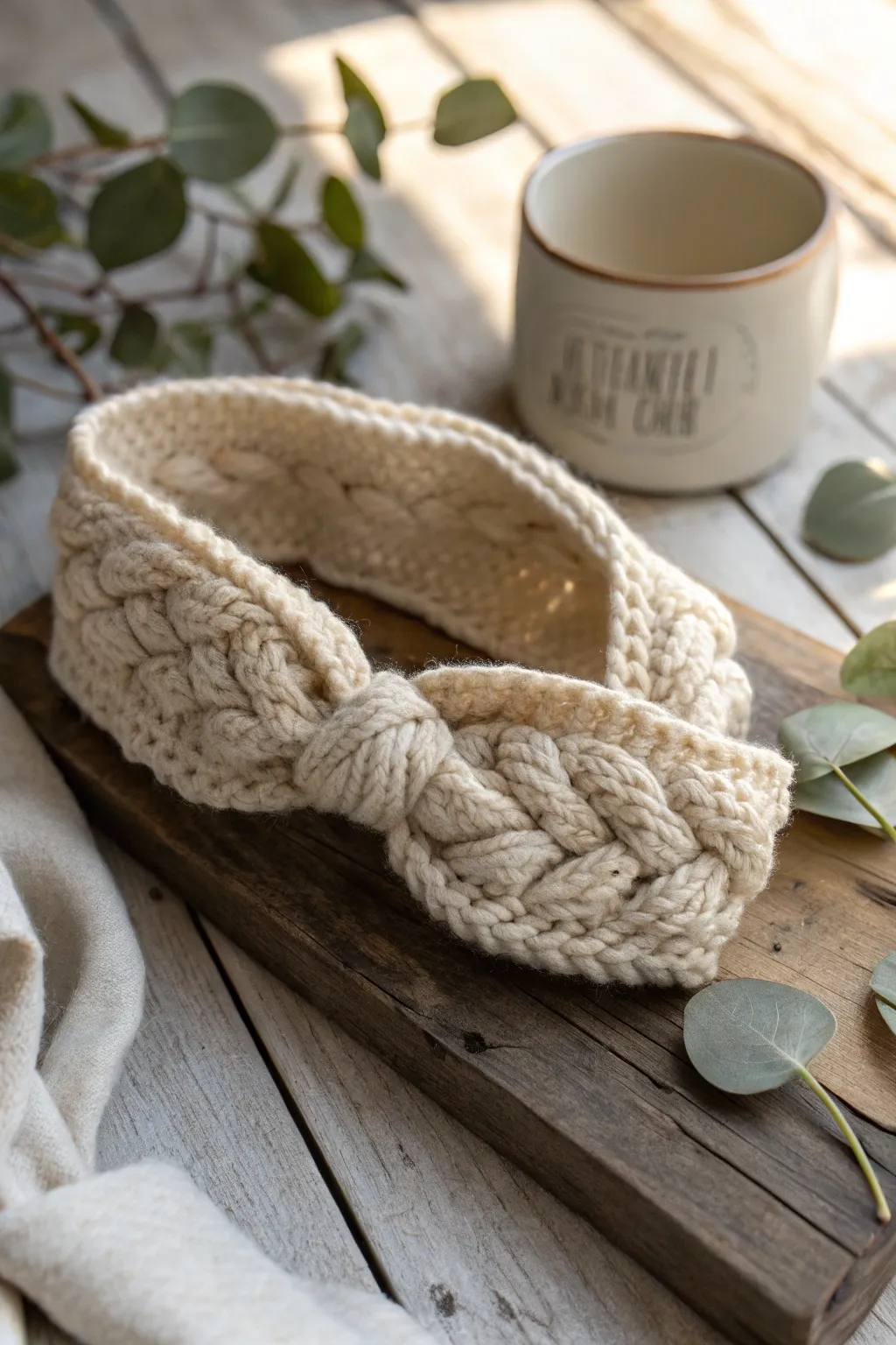 Elevate your winter style with a cozy, hand-crocheted headband in soothing neutral tones.