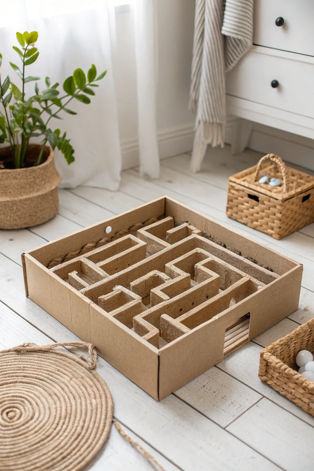 Get lost in creativity with this elegant DIY cardboard maze – where simplicity meets fun!