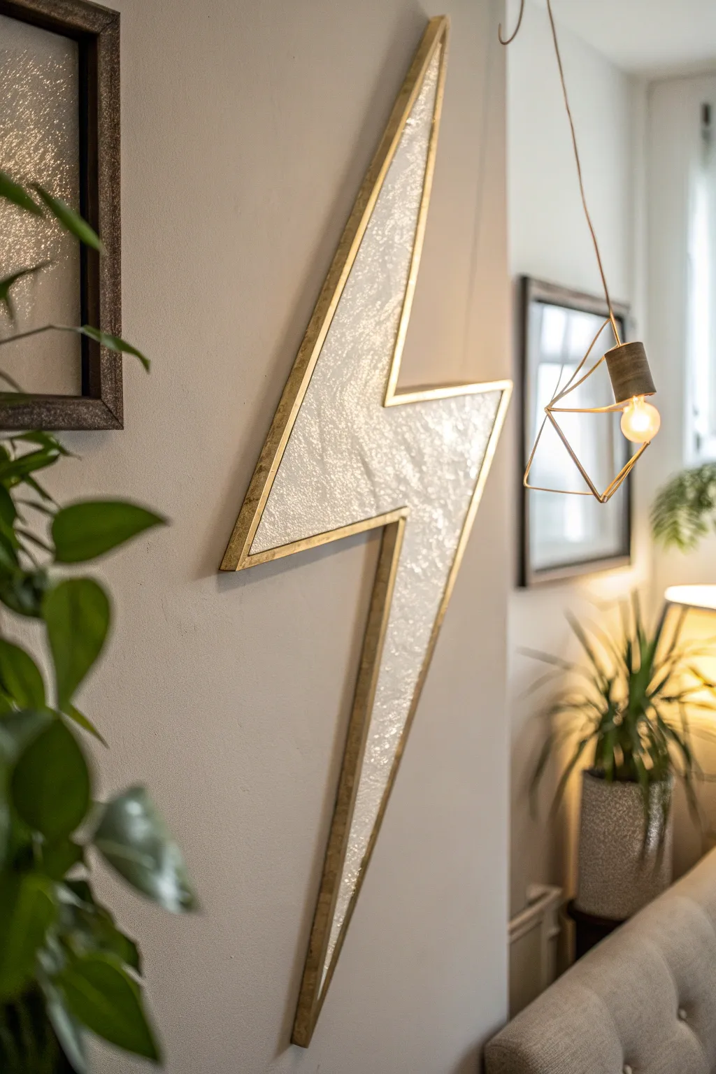 Bring a touch of stormy elegance to your space with this metallic lightning bolt wall art.
