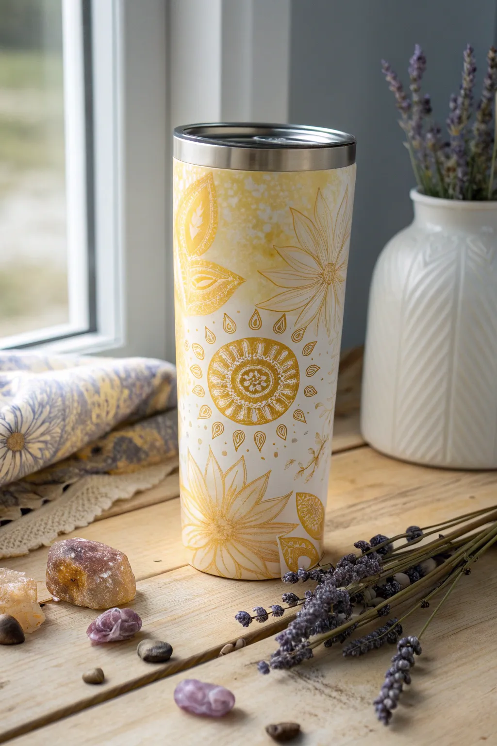 Sunflower Delight: Elevate your drinkware with a touch of sunshine and minimalist elegance.