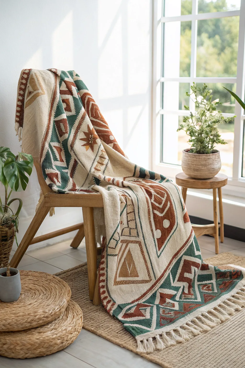 Elevate your space with chic geometric patterns. Perfect as a cozy blanket or a stylish wall accent.