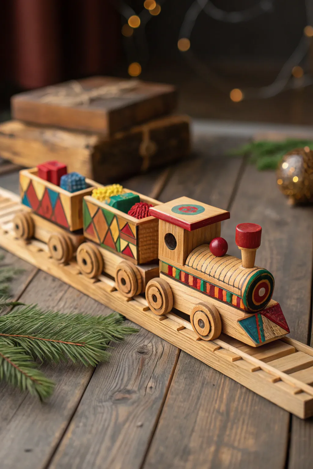 Ignite imagination and learning with this handcrafted wooden train set.