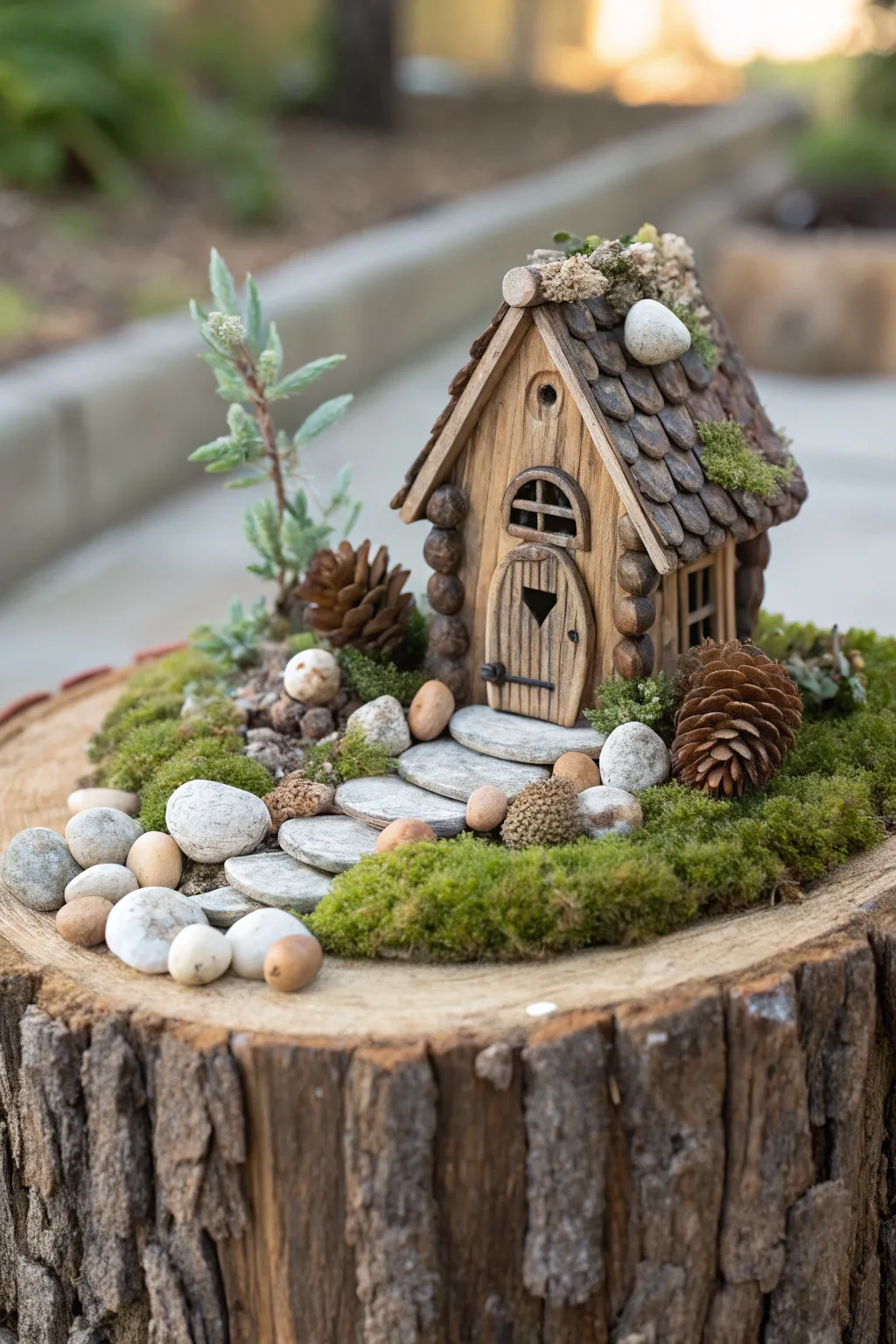 Discover the magic of simplicity with this enchanting tree stump fairy garden, where nature's beauty takes center stage.