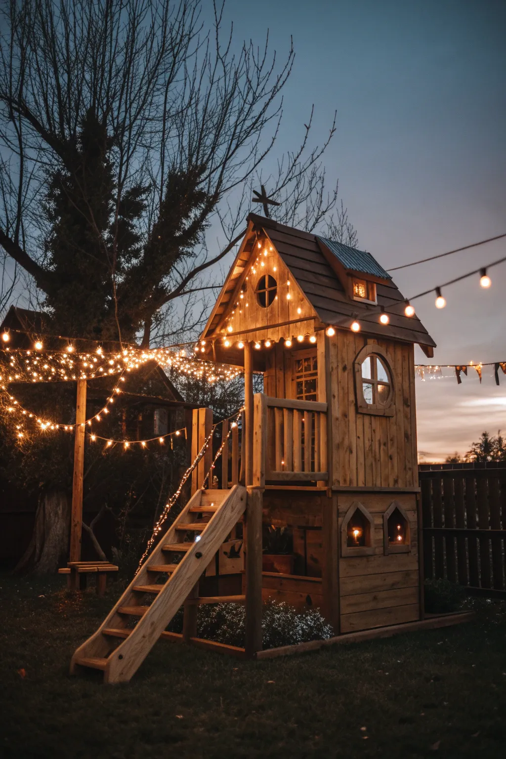 Transform your shed into a whimsical retreat with the enchanting glow of fairy lights.