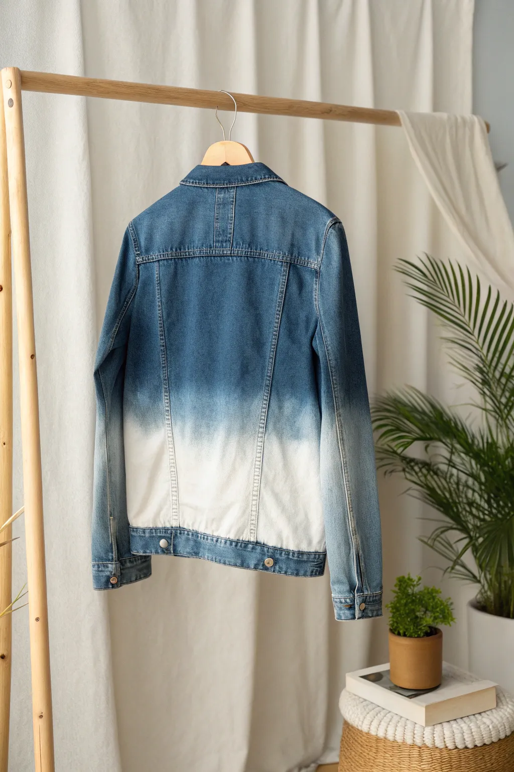 Elevate your wardrobe with a stunning bleach-dip denim jacket, where craftsmanship meets style. #ScandiBohoStyle