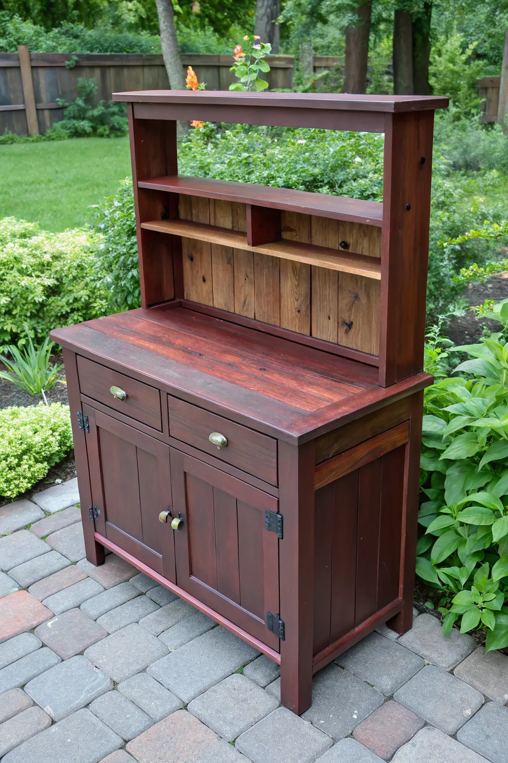 Transform your garden with this upcycled potting bench: where old meets new in elegant craftsmanship.