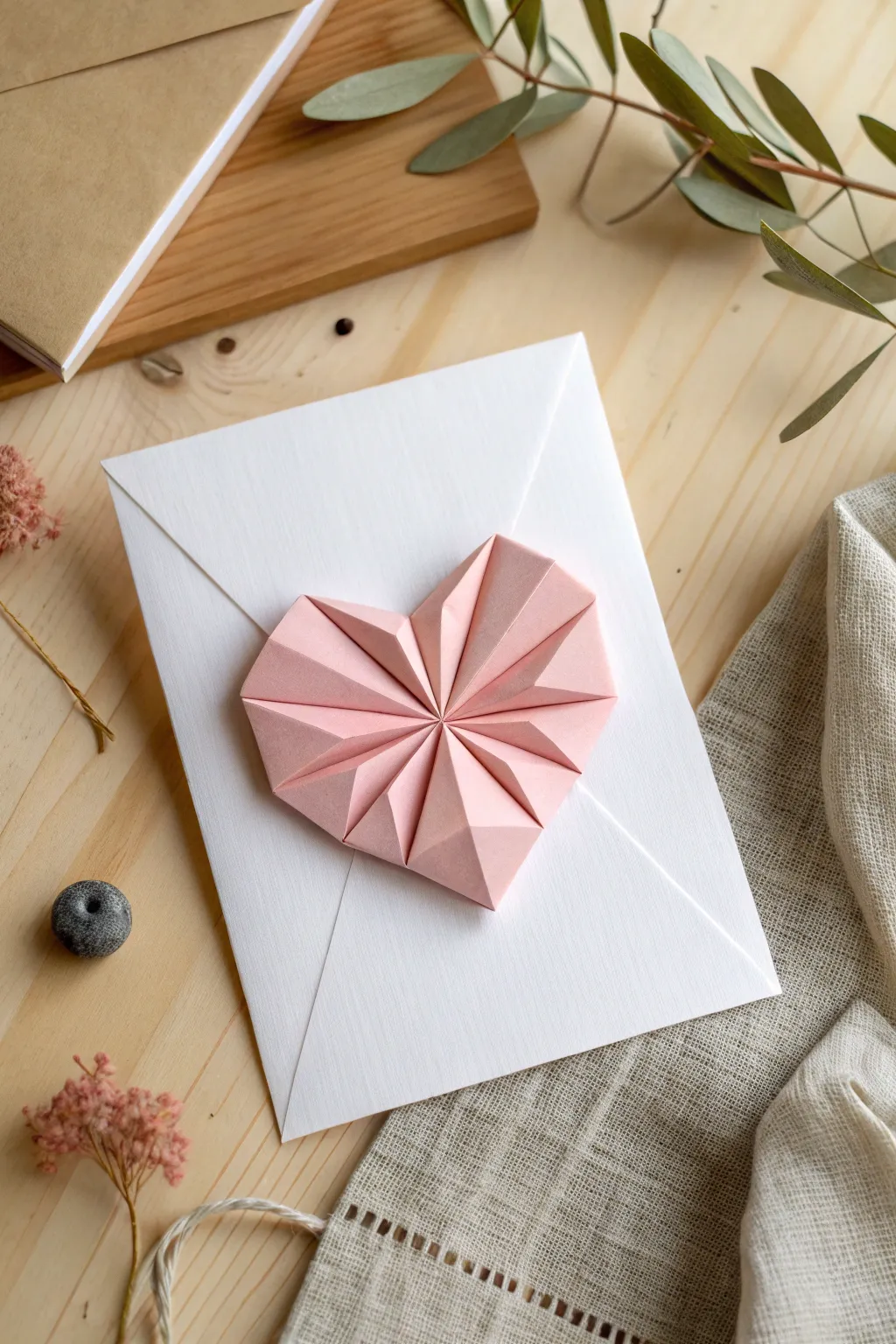 Crafted with love: A minimalist origami heart card perfect for showing friends you care this Valentine's Day. #HandmadeWithHeart
