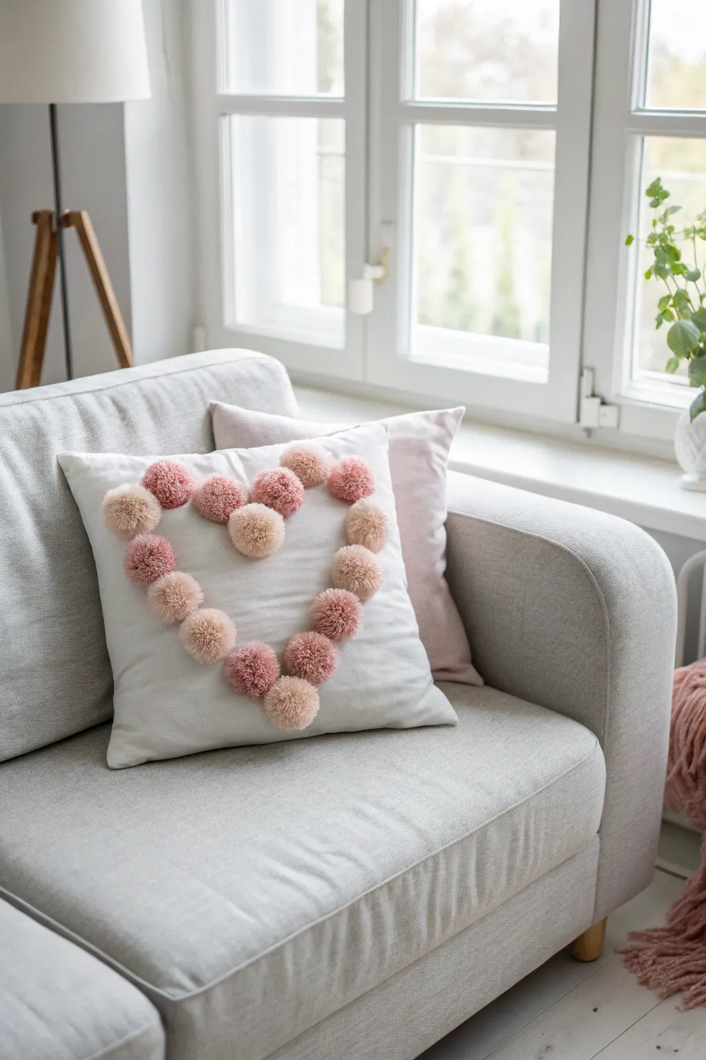 Add a touch of love to your home with this charming DIY pom-pom heart pillow. Perfect for a cozy and stylish Valentine’s Day decor!