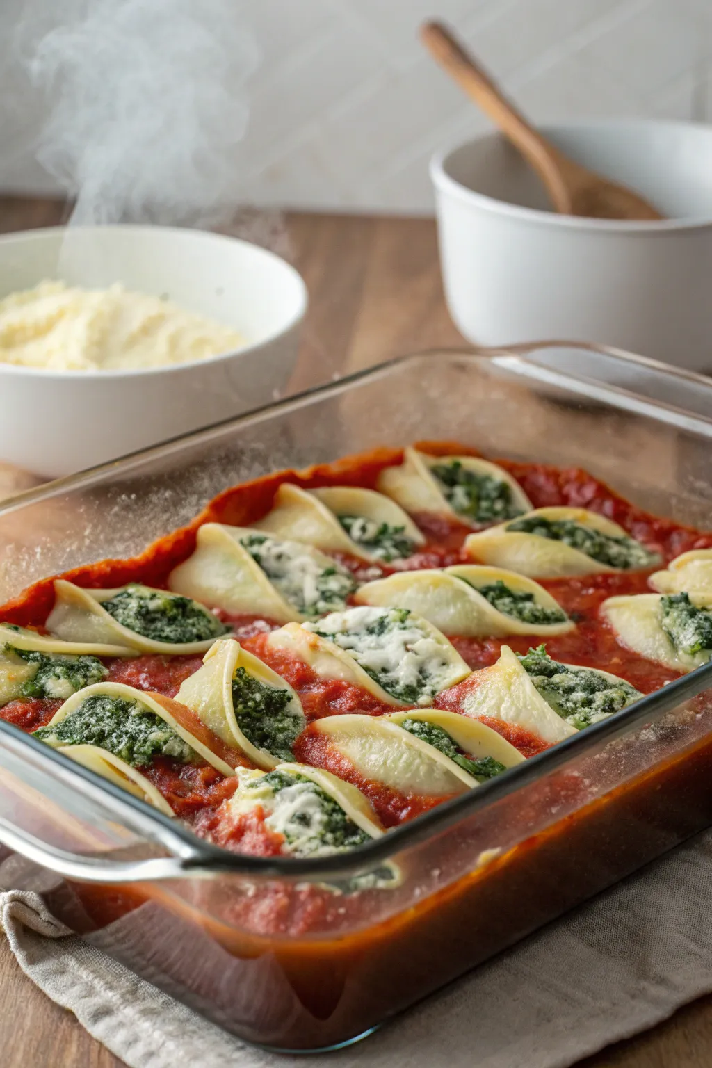 Delicious spinach and ricotta stuffed shells, a surefire crowd pleaser.