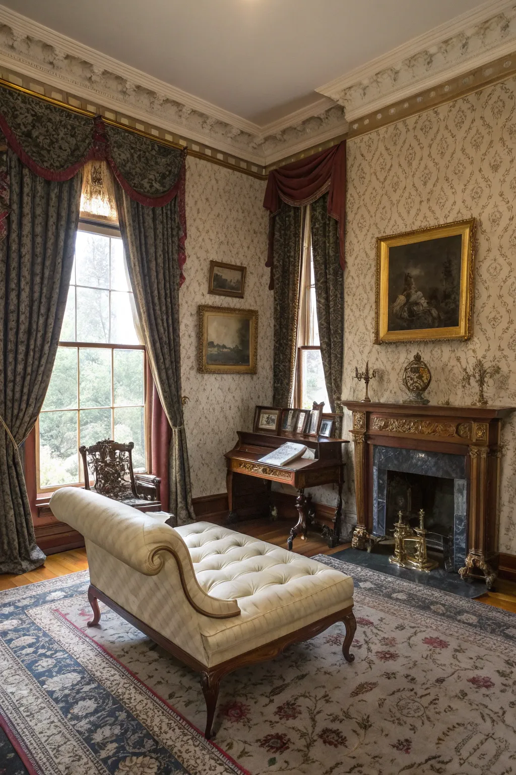Victorian furniture and decor complete the period look.