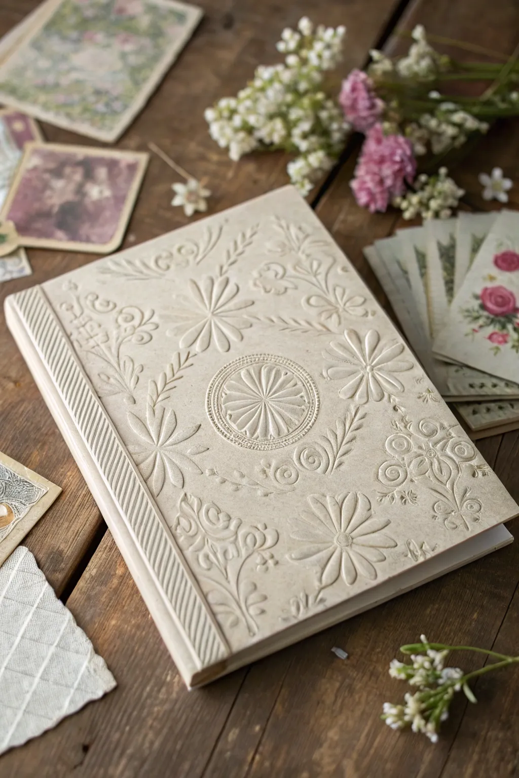 Elevate your vintage scrapbook with textured layers and timeless patterns.