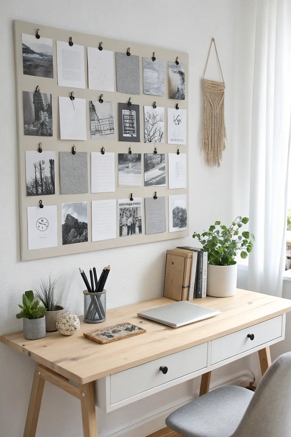 Elevate your study space with a sleek monochrome vision board that inspires focus and creativity.