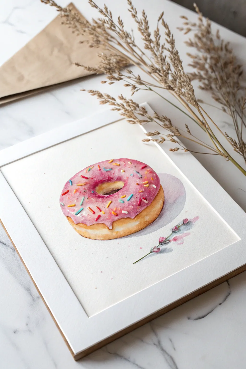 Indulge your artistic senses with this delightful watercolor donut masterpiece.